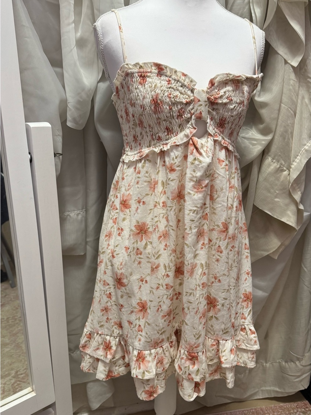 Trixxi Cream Sundress with Peach Floral Print